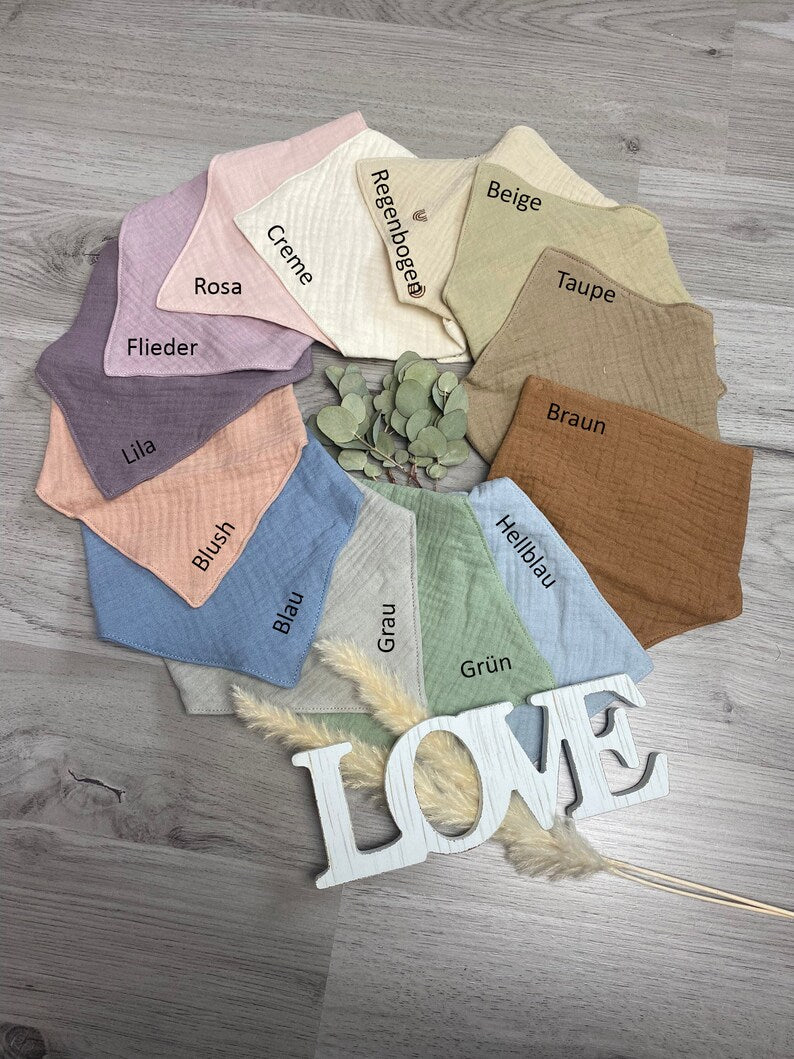 Personaliserbare Halstücher | Musselin | Lätzchen | personalisiert | Creme | verschiedene Farben