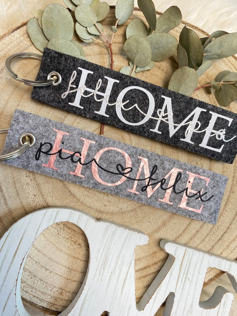 Personalisierte Schlüsselanhänger aus Filz | Filzanhänger mit Namen | Einzug | erste Wohnung | Home | Zuhause | Geschenk | Baby