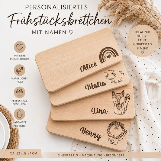 Holzbrett mit Gravur | Frühstücksbrettchen Kinder | Baby Geschenk personalisiert | Personalisiertes Schneidebrett