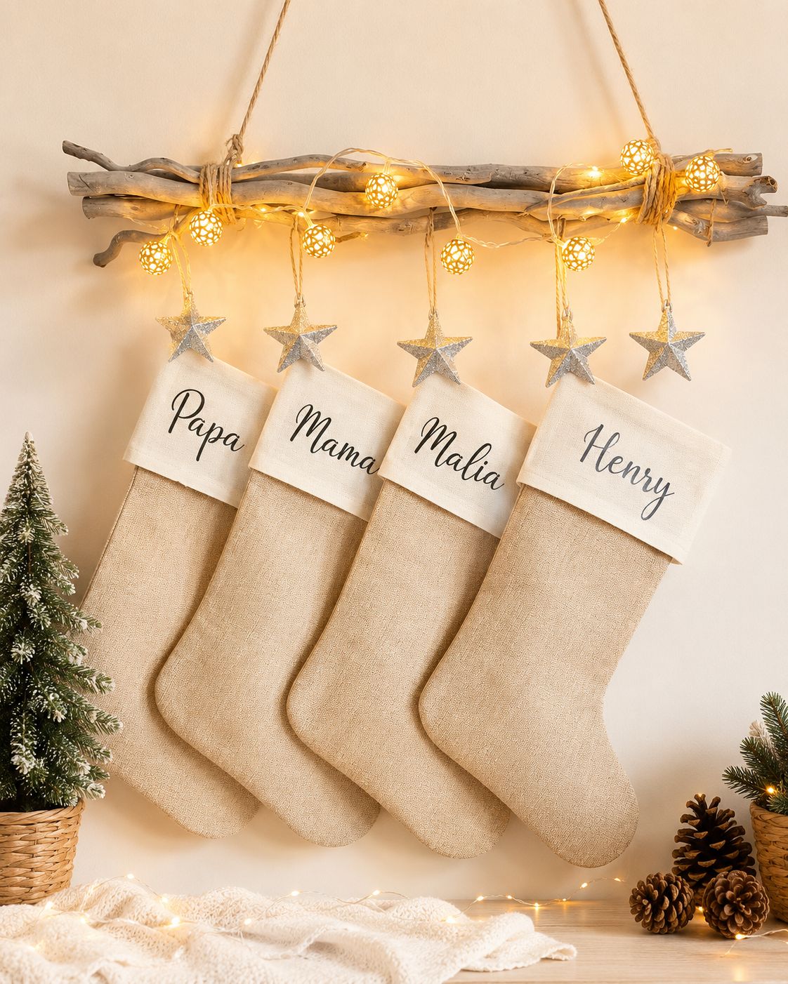 Personalisierter Nikolausstiefel mit Namen | Weihnachtsstrumpf Kinder aus Jute & Leinen | Nikolaus Geschenk | Weihnachtsdeko | Nikolausstief