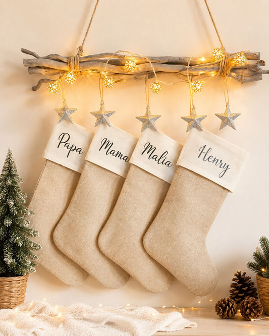 Personalisierter Nikolausstiefel mit Namen | Weihnachtsstrumpf Kinder aus Jute & Leinen | Nikolaus Geschenk | Weihnachtsdeko | Nikolausstief