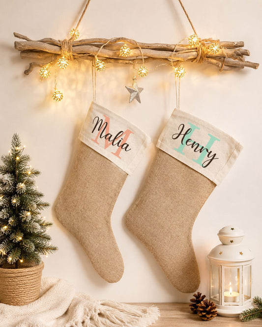 Personalisierter Nikolausstiefel mit Namen | Weihnachtsstrumpf Kinder aus Jute & Leinen | Nikolaus Geschenk | Weihnachtsdeko | Nikolausstief