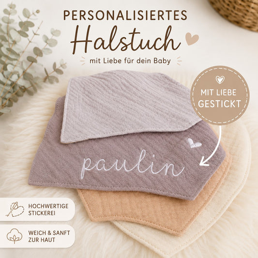 Personalisiertes Baby Halstuch mit Namen | Musselin Halstuch | Bestickt | Geschenk zur Geburt | verschiedene Farben