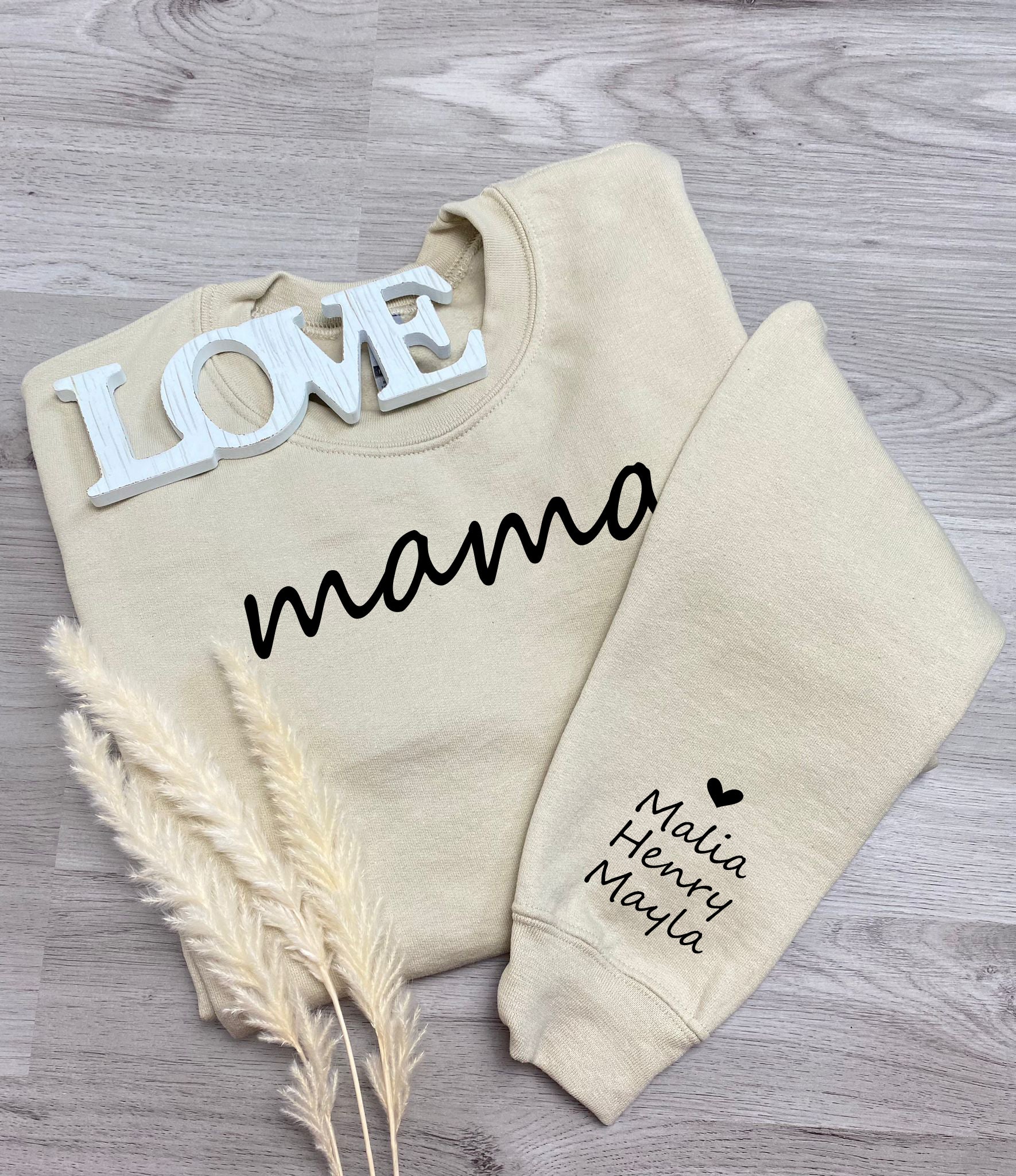 Mama Sweater Mama Pullover personalisiert personalisiertes Muttertagsgeschenk Mom Geburt beige Baumwolle Geschenk Baby