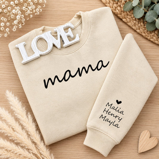 Mama Sweater | Mama Pullover | personalisiert | personalisiertes Muttertagsgeschenk | Mom | Geburt | beige | Baumwolle | Geschenk | Baby